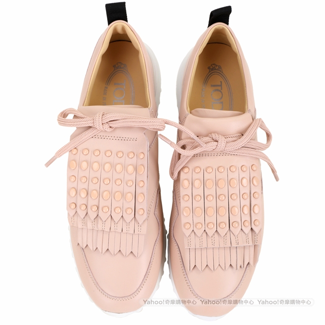 TOD’S 可拆鉚釘豆豆流蘇飾片繫帶運動鞋(粉色)