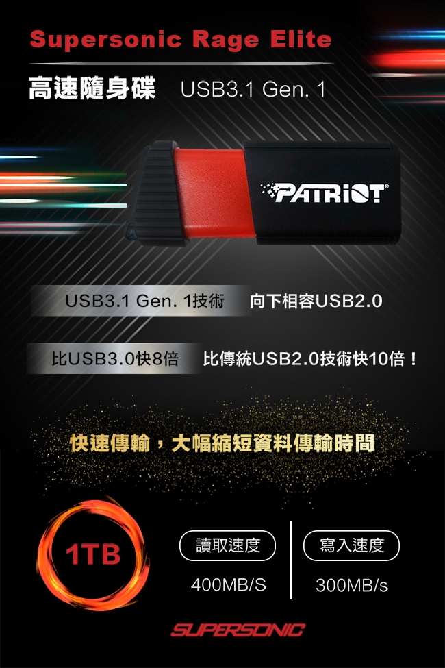 Patriot美商博帝 RAGE ELITE 1TB USB3.1 Gen1 隨身碟