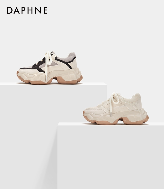達芙妮DAPHNE休閒鞋-拼接鬆糕厚底老爹鞋-淺灰