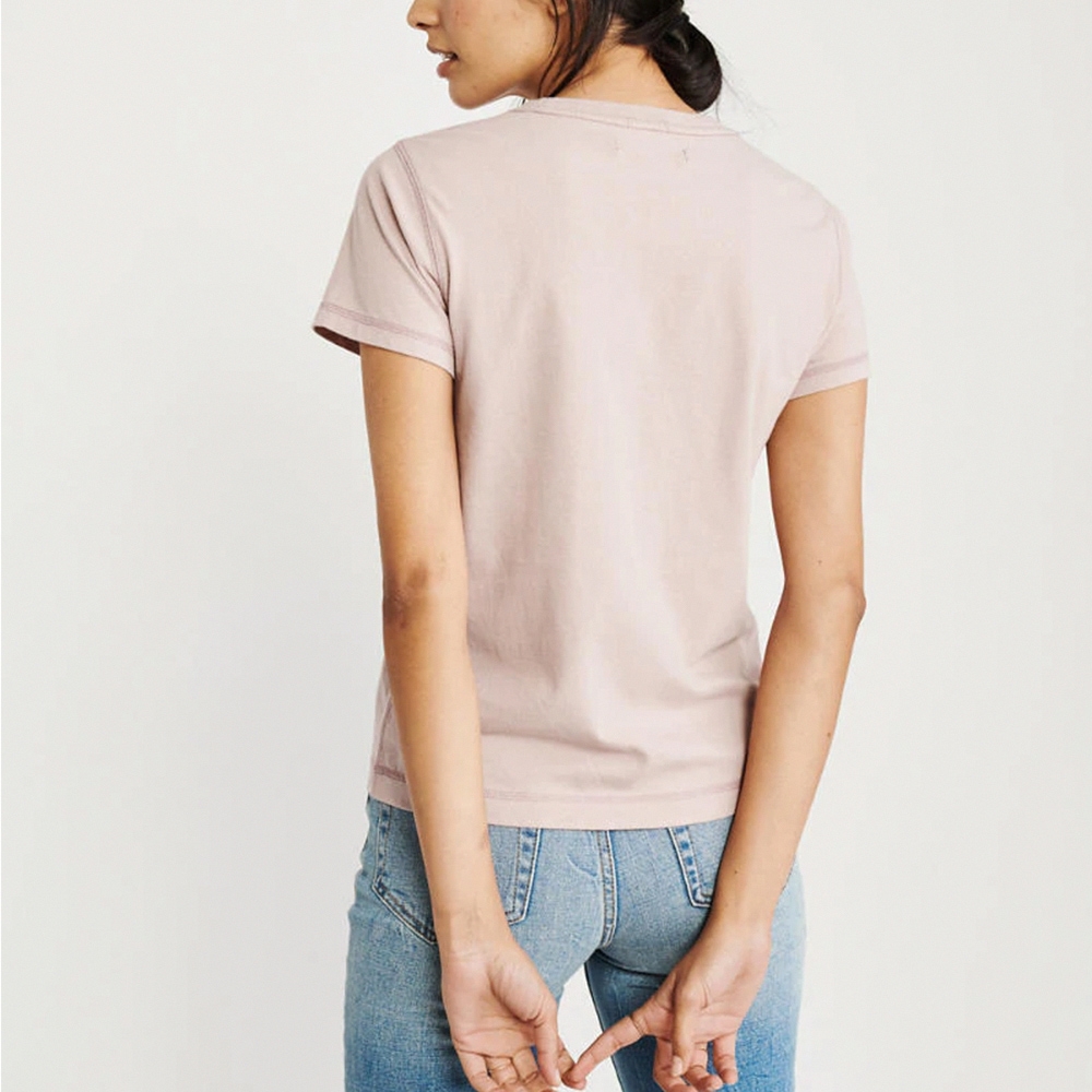麋鹿 AF A&F 經典文字印刷短袖T恤(女)-粉色