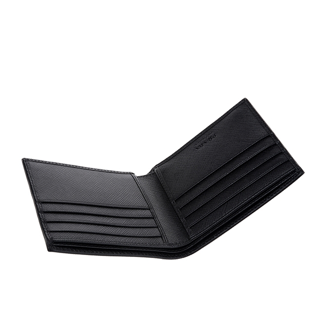 PRADA 經典Saffiano Triangolo三角牌防刮牛皮對折短夾 (黑色)