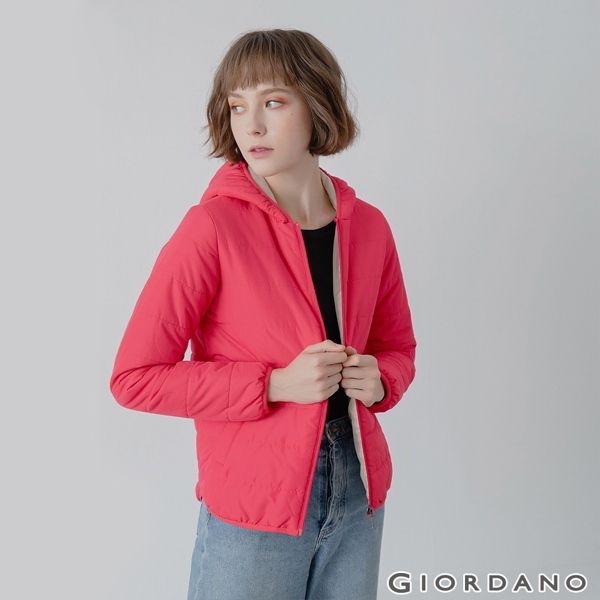 GIORDANO 女裝鋪棉連帽外套 - 28 玫瑰亮紅