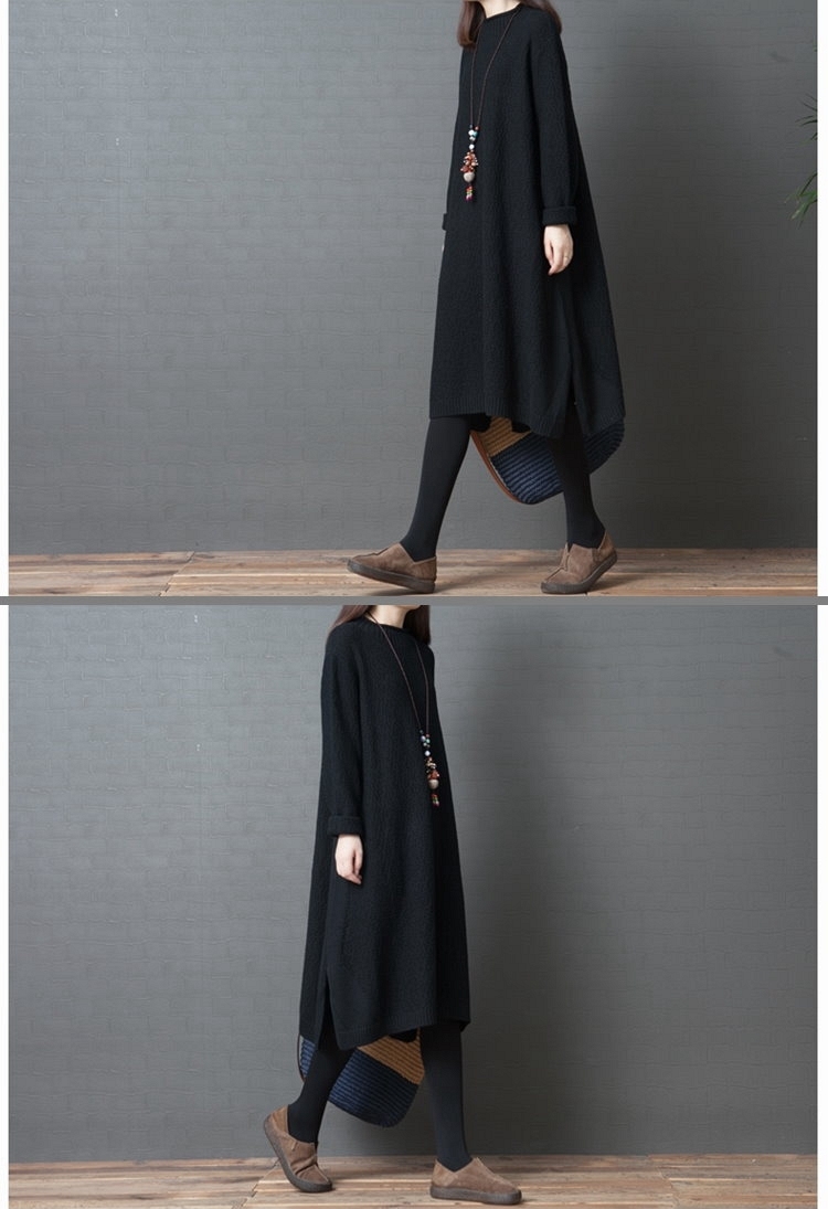 文藝風寬鬆純色針織毛衣連身裙L-XL(共二色)-Keer