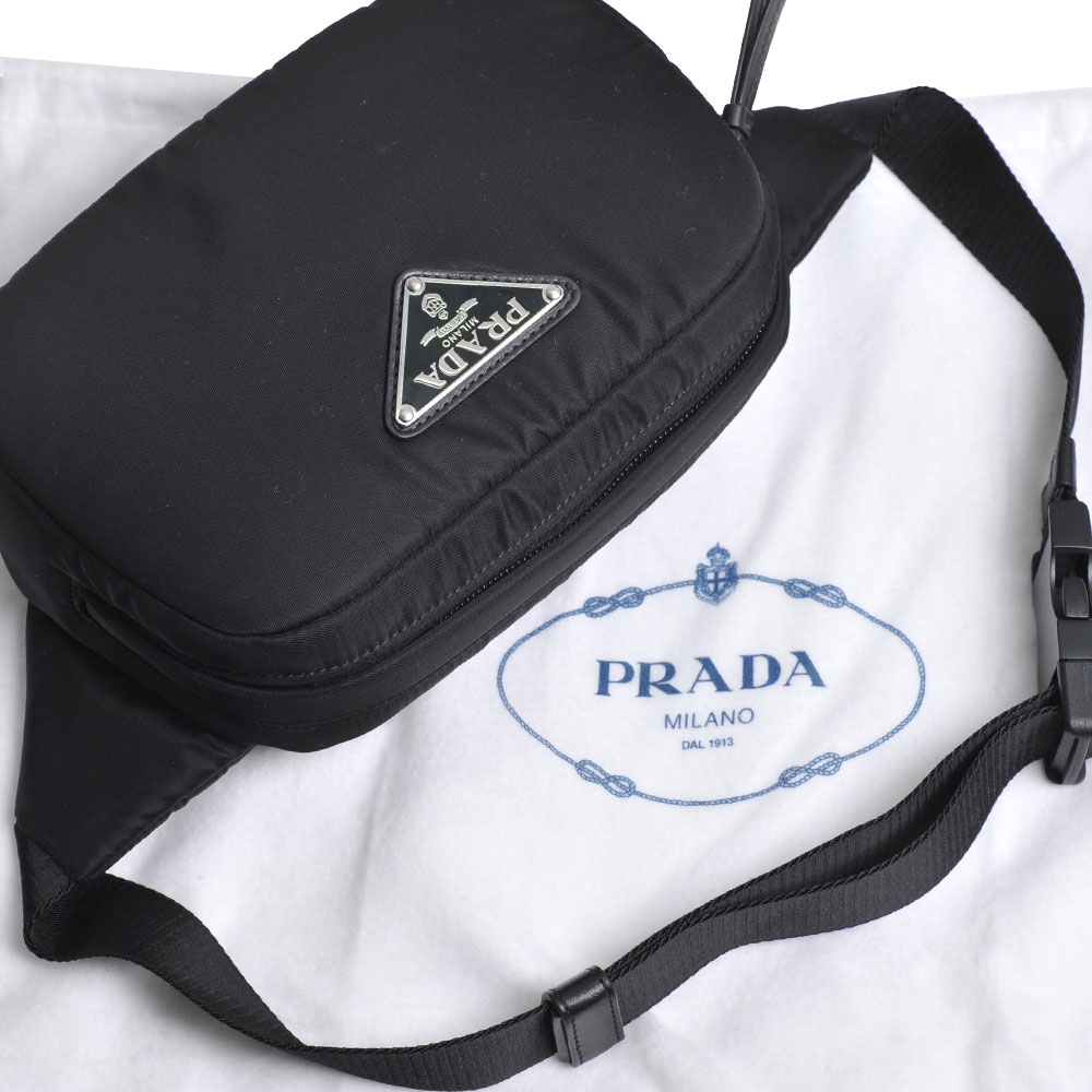 PRADA MARSUPIO 經典金屬三角牌LOGO尼龍肩背/腰包(黑)