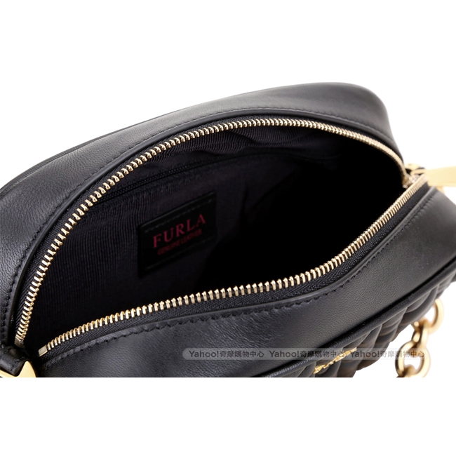 FURLA Cometa 絎縫皮革鍊帶手提斜背相機包(黑色)