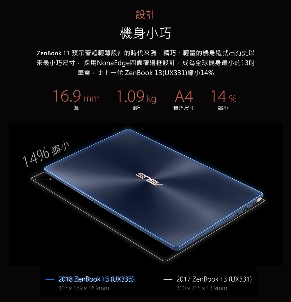 (無卡分期-12期)ASUS ZenBook UX333FN 13.3吋筆電