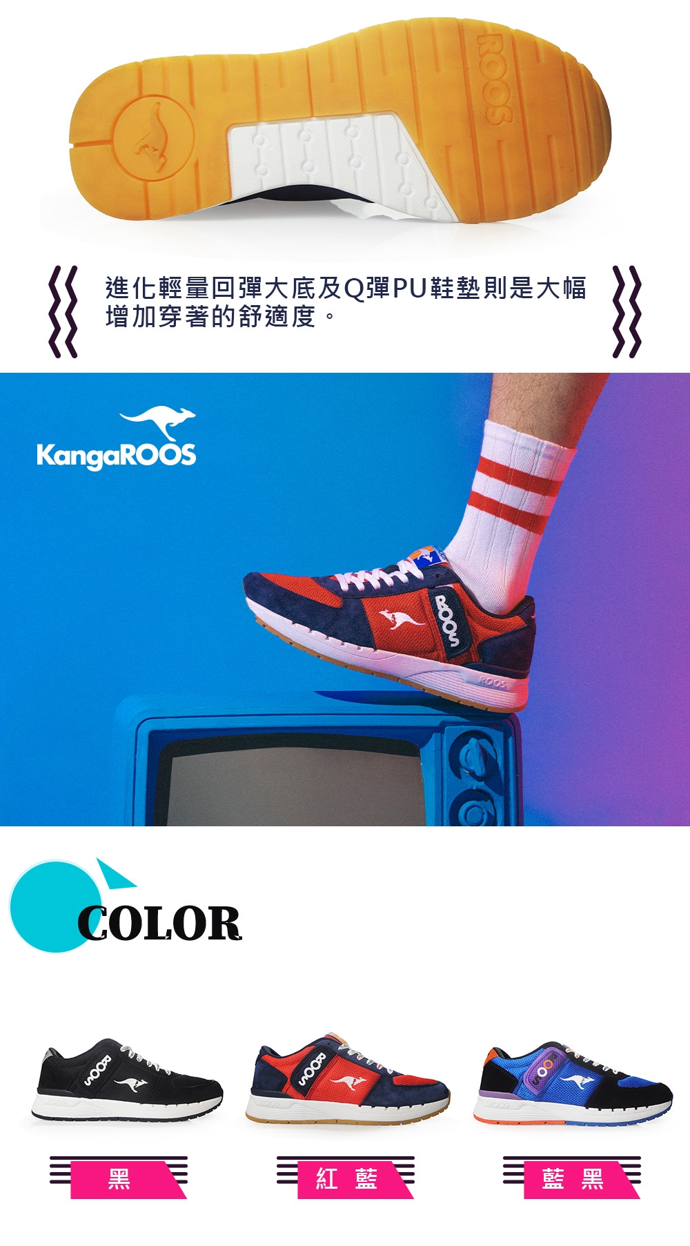 KANGAROOS 男 COMBAT 經典口袋鞋(紅藍)