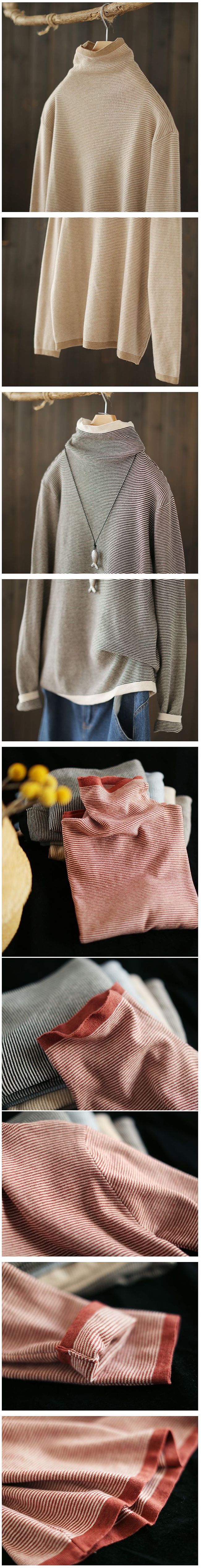 軟糯溫和條紋高領毛衣寬鬆長袖針織衫-設計所在