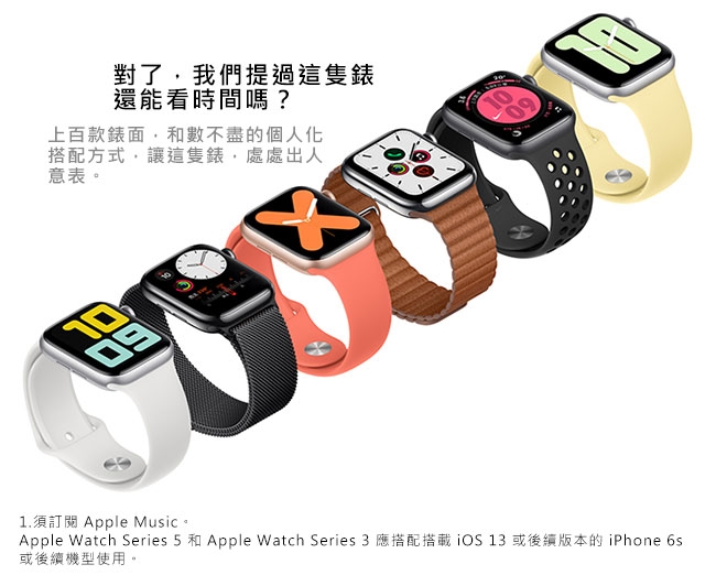 Apple Watch Series 5(GPS) 44mm太空灰鋁金屬錶殼+黑色運動錶帶