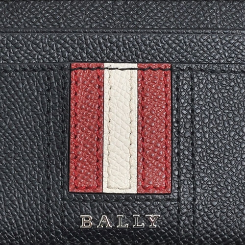 BALLY THAR 經典紅白條紋字母LOGO防刮皮革卡片夾(黑)