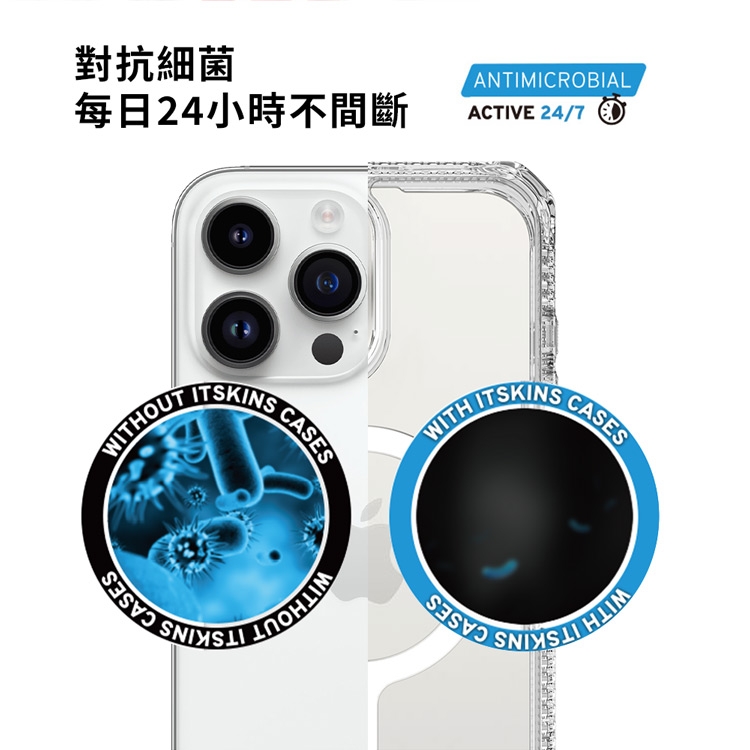 CASES對抗細菌每日24小時不間斷WITHOUT  CASESWITH ITSKINS ANTIMICROBIALACTIVE 24/7 CASES