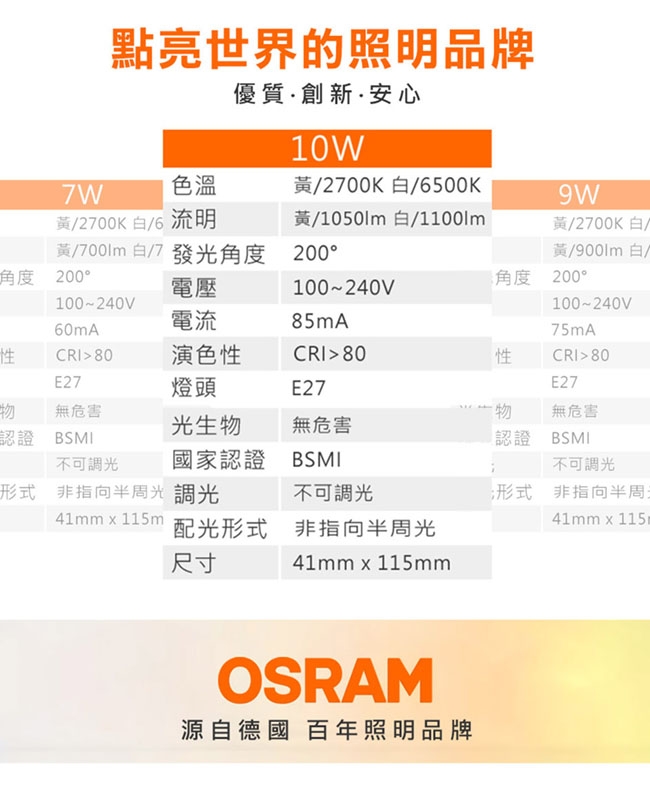 OSRAM歐司朗 10W E27燈座 小晶靈高效能燈泡 6入組- 白/黃光