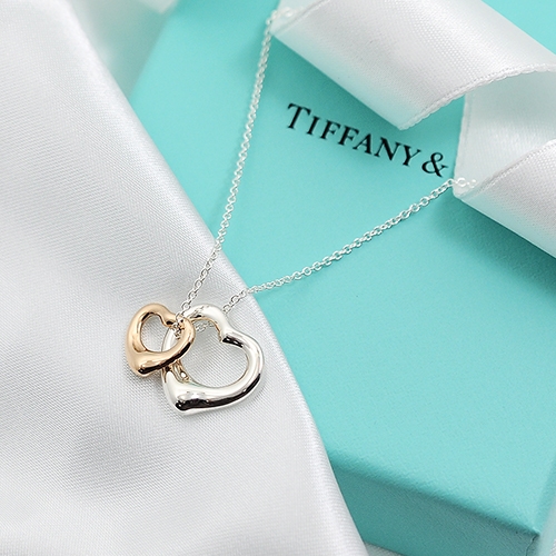 Tiffany&Co. Elsa Peretti 純銀&18K玫瑰金雙鏤空愛心項鍊