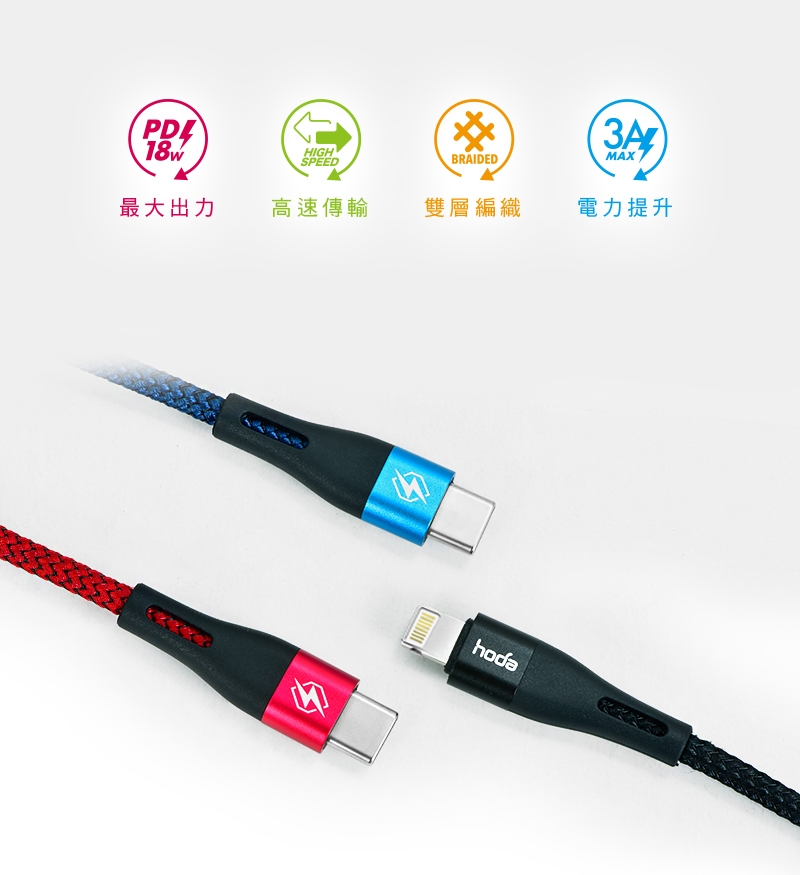 hoda USB-C To Lightning W1 尼龍編織快速充電傳輸線