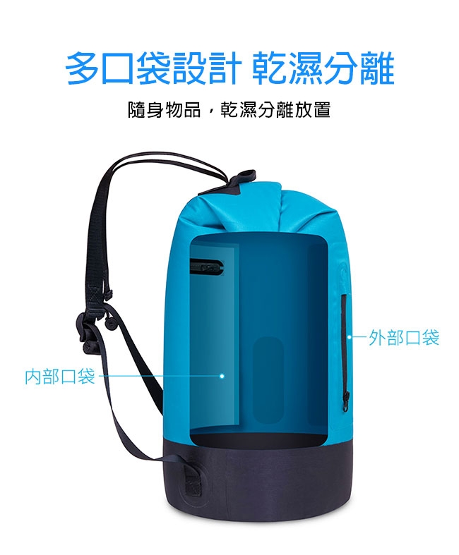 Naturehike C031一字拉鍊TPU乾濕分離防水後背包 防水袋20L 黃色-急