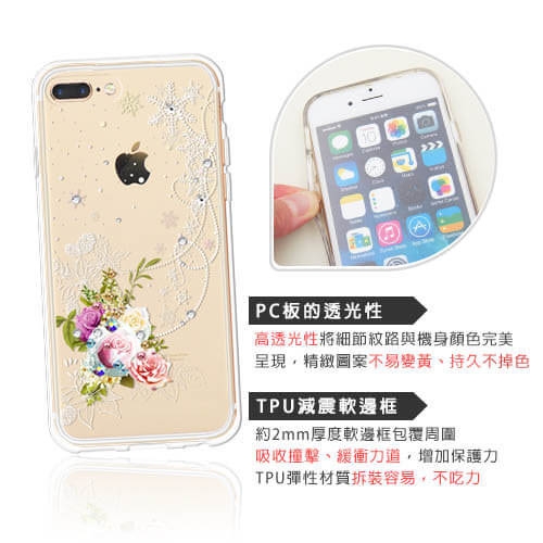 Corner4 iPhone8/7/6s/6 Plus 奧地利彩鑽雙料手機殼-緋雪薔薇
