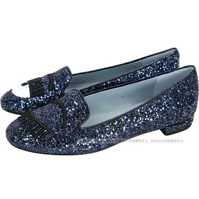 Chiara Ferragni 深藍色刺繡眨眼亮片樂福鞋-36號(展示品)