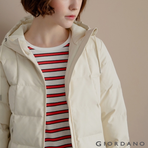 GIORDANO 女裝抽繩連帽羽絨外套-97 花紗燕麥卡其