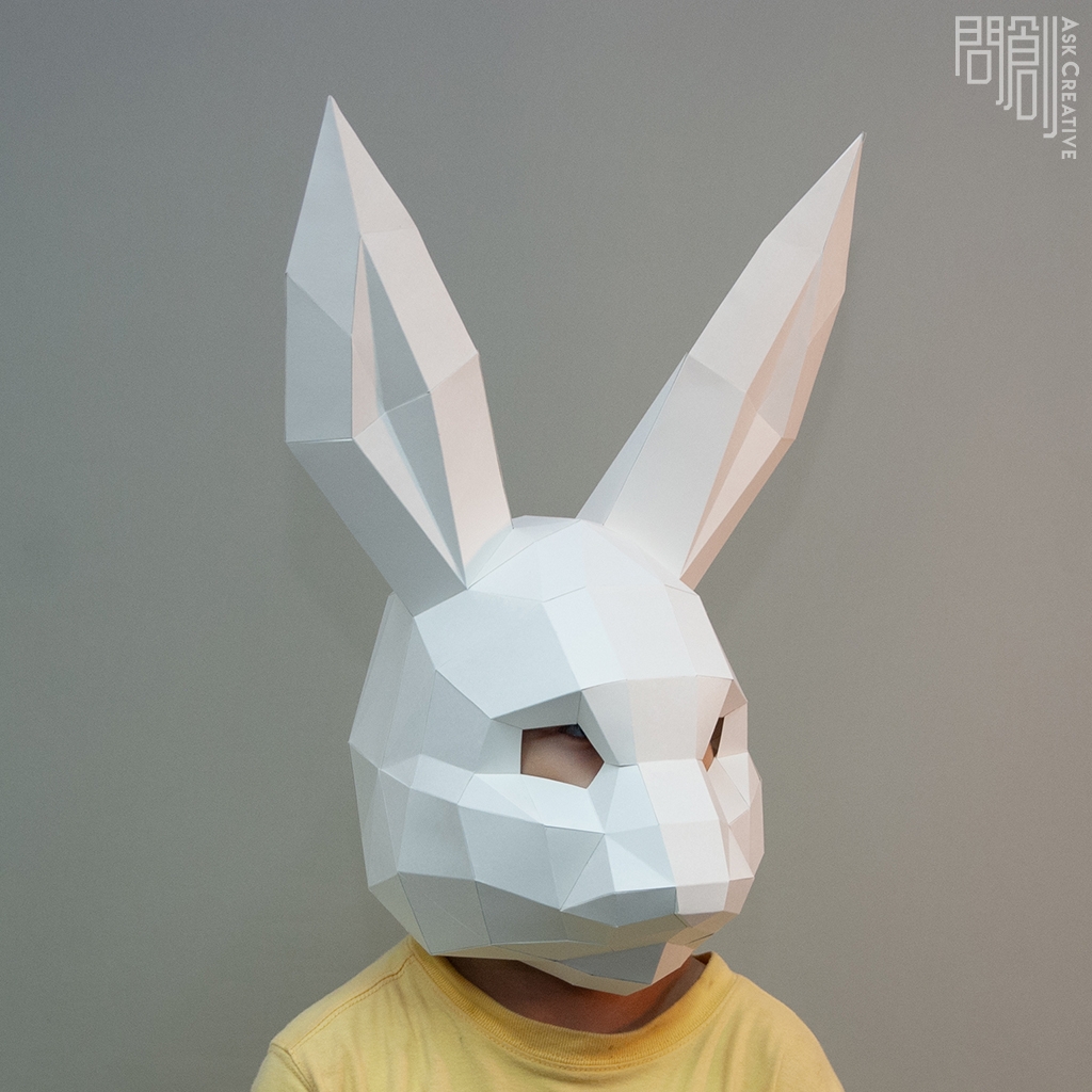 問創設計 DIY手作3D紙模型 頭套 面具系列 - 兔子面具 (幼幼款)