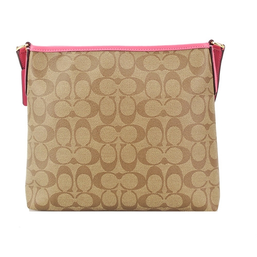 COACH 經典馬車PVC方形斜背包(中/卡其玫瑰花瓣)