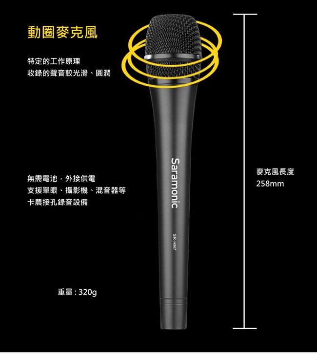 Saramonic楓笛 SR-HM7 XLR卡農手持麥克風