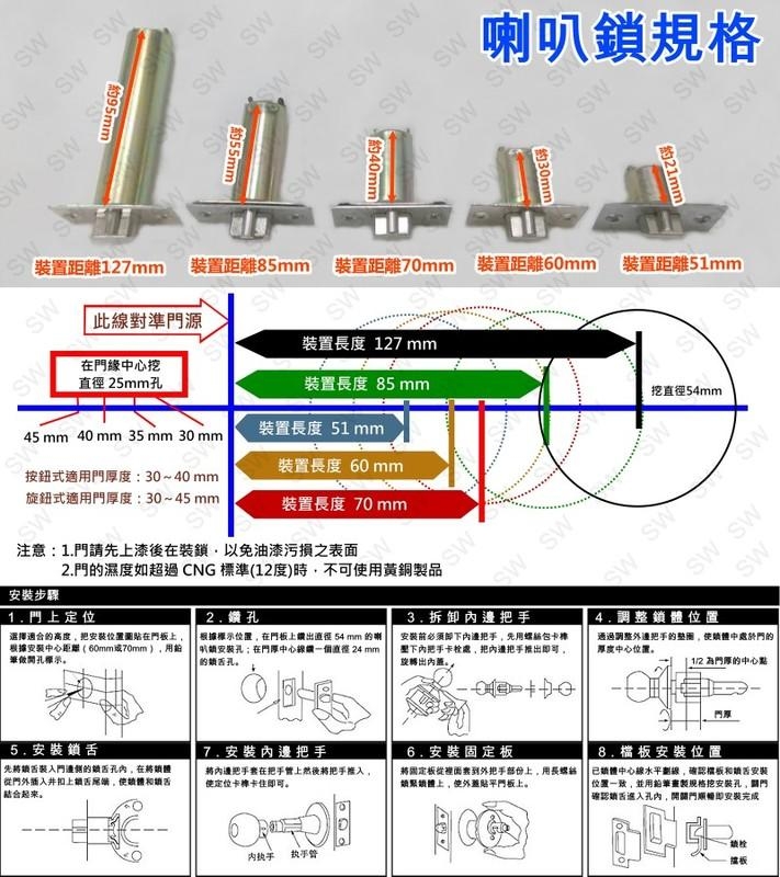 東隆牌 N3030 喇叭鎖 圓柱形門鎖 85mm 無鑰匙 浴室用 浴廁用 白鐵色 台灣製