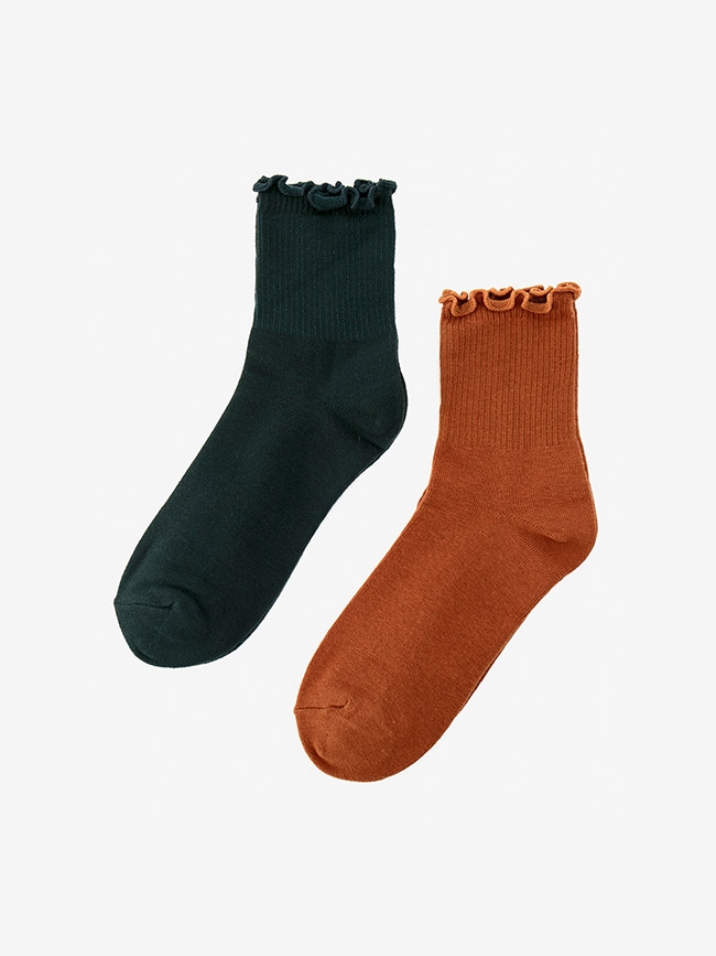 H:CONNECT 韓國品牌 配件 -羅紋捲邊素面長襪組-橘