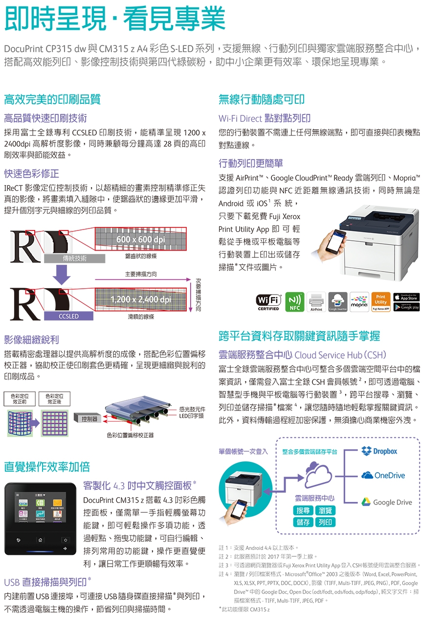 FujiXerox CP315dwA4高效彩色無線S-LED印表機