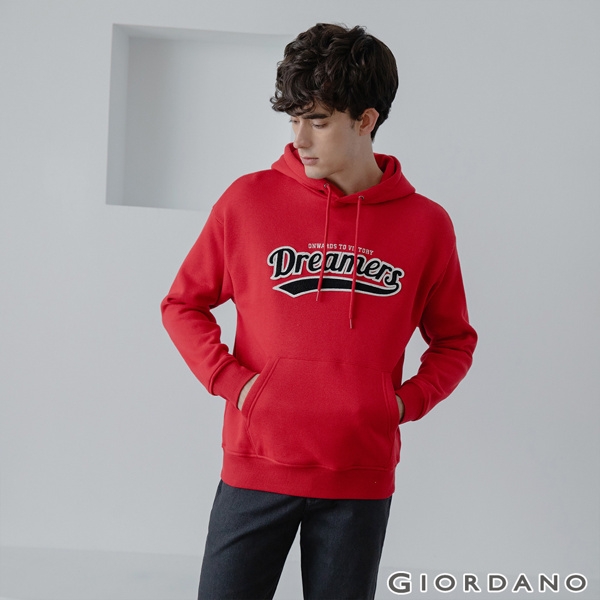 GIORDANO 男裝 Dreamers系列復古風連帽T恤-02 新冠軍紅