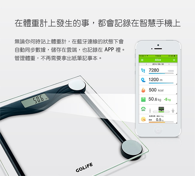 GOLiFE Fit Plus藍牙智慧BMI電子體重計(by PAPAGO)-白