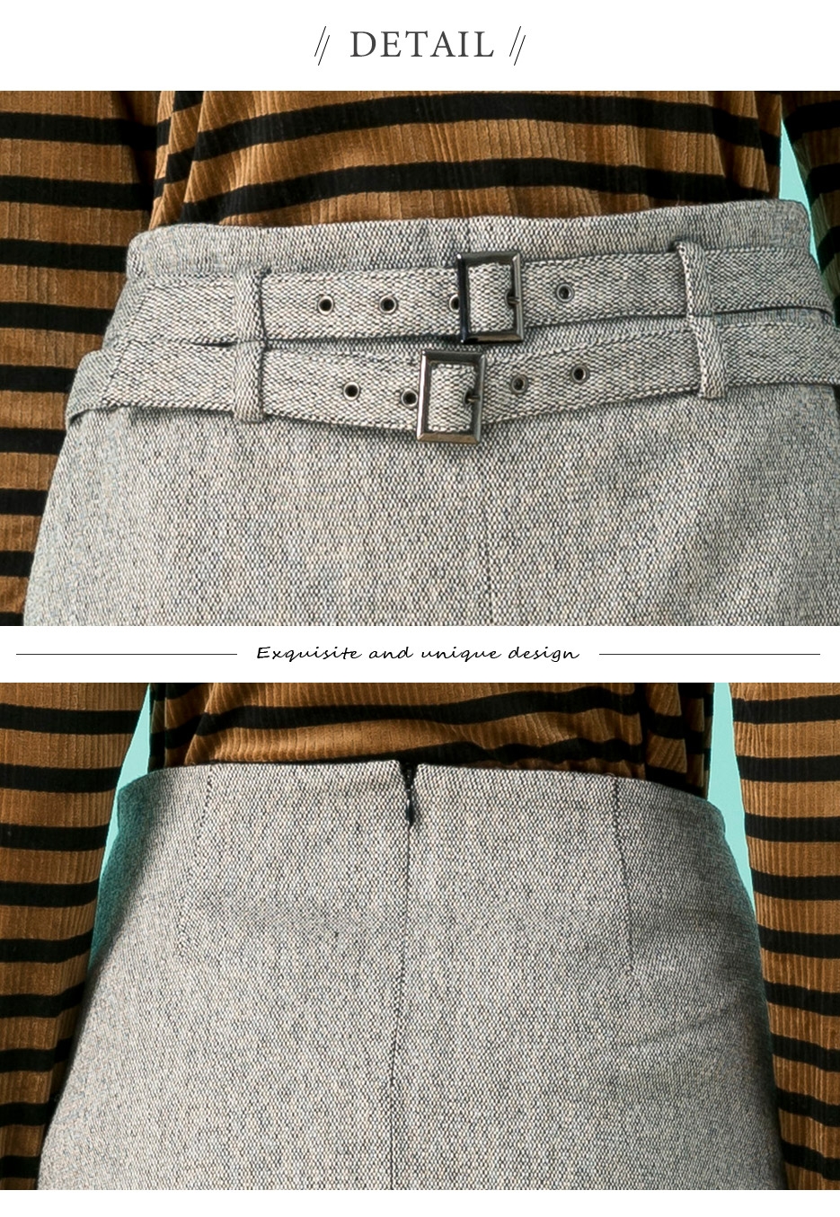 【IGD 英格麗】羊毛率性金屬雙釦帶膝上裙
