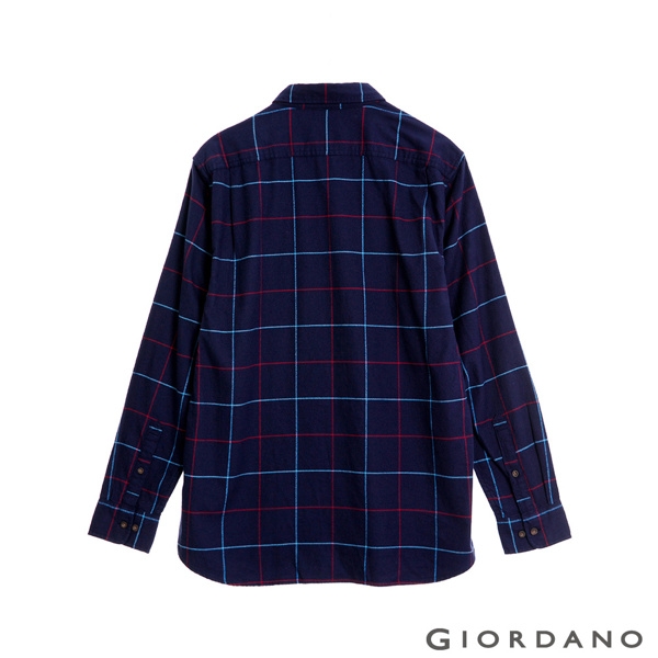 GIORDANO 男裝法蘭絨溫暖磨毛長袖襯衫-21 寶藍/紅/藍格紋