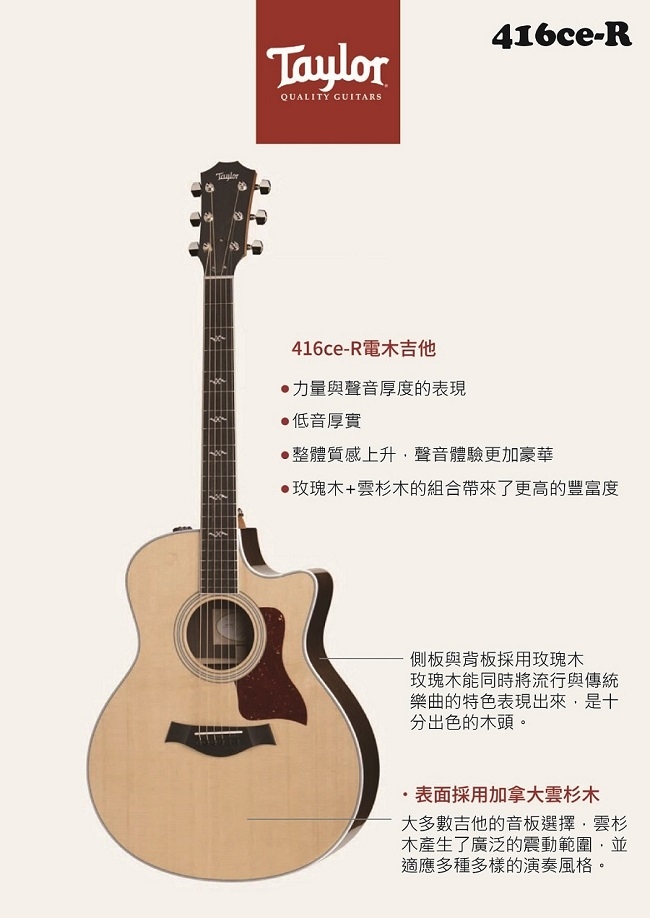 Taylor 416CE-R 電木吉他/ 贈原廠背帶+超值配件包