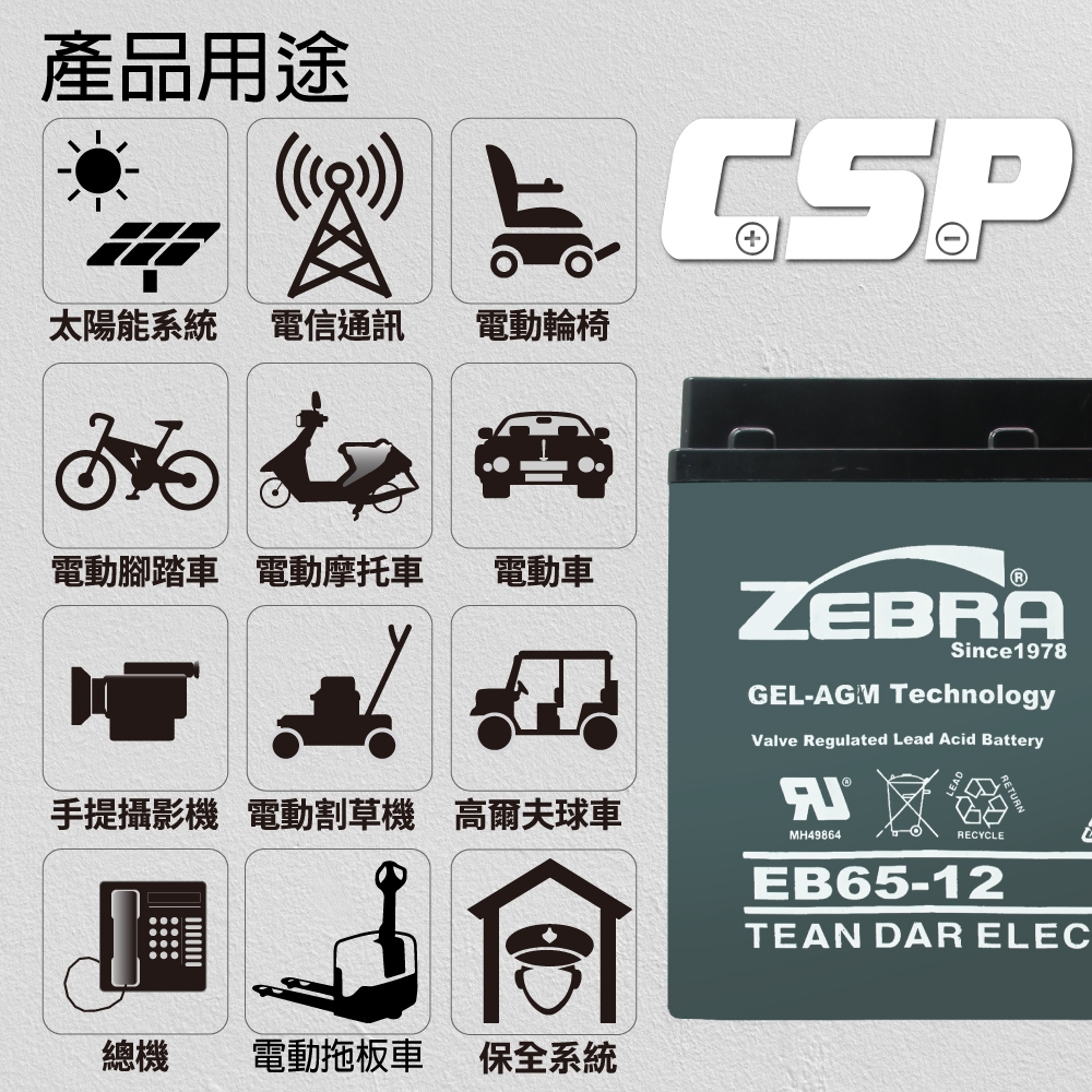 CSP】EB65-12膠體電池12V65Ah 電動機車電動自行車代步車輔助車電池更換