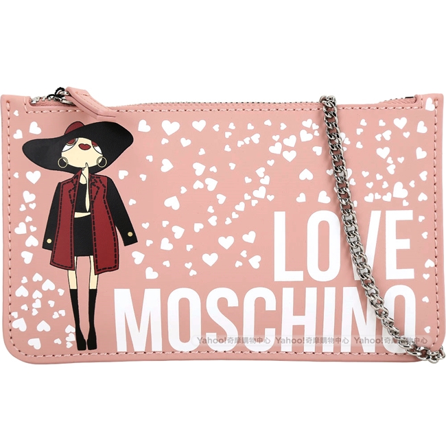 LOVE MOSCHINO 時尚女孩印花手拿/鍊帶包(粉色)