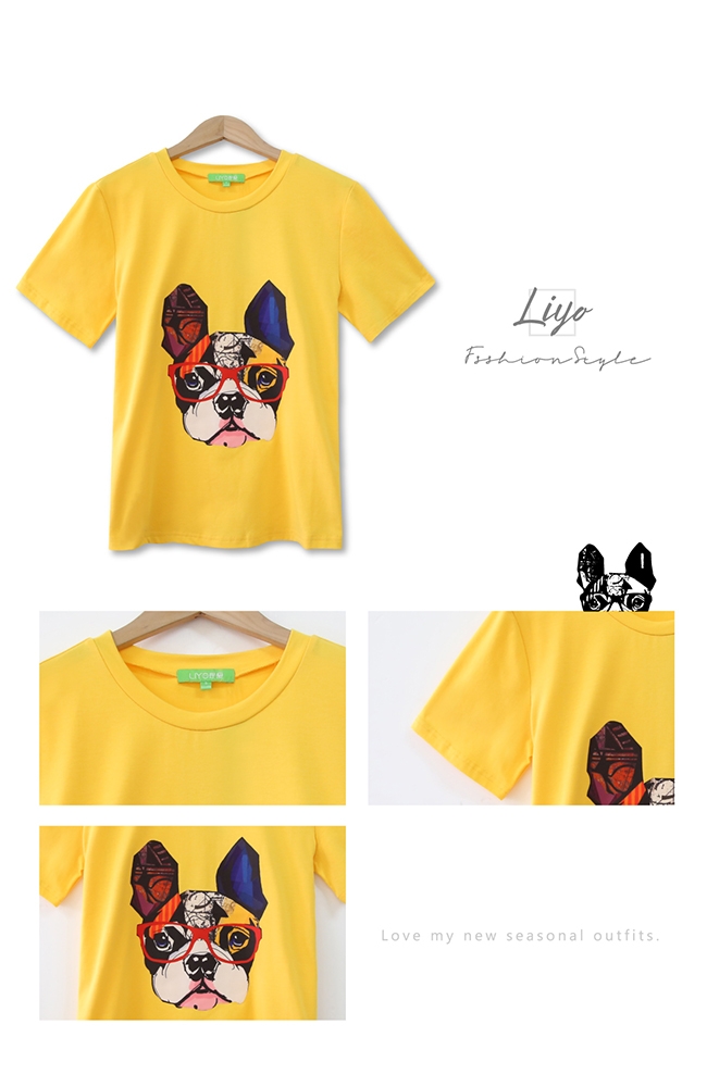 上衣-LIYO理優-休閒法鬥犬印花t shirt