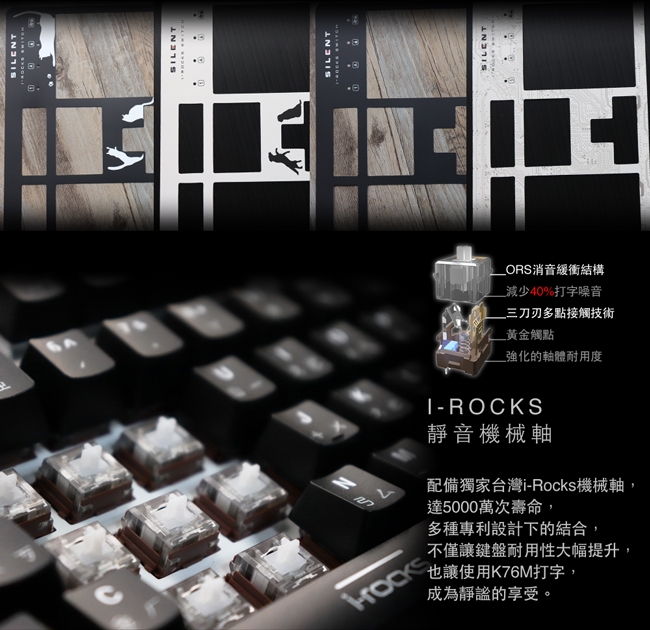[送替換底紙]irocks K76MN CUSTOM 靜音 機械式鍵盤黑-紅軸