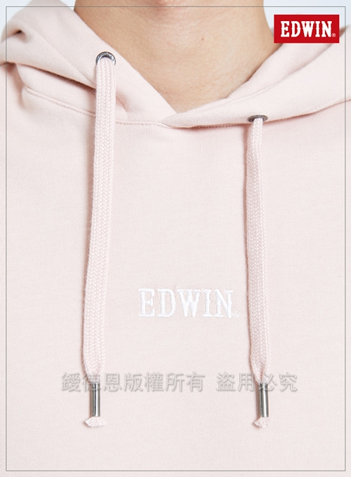 買一送一 EDWIN LOGO繡花內刷毛 厚連帽T恤-中性-淡粉紅