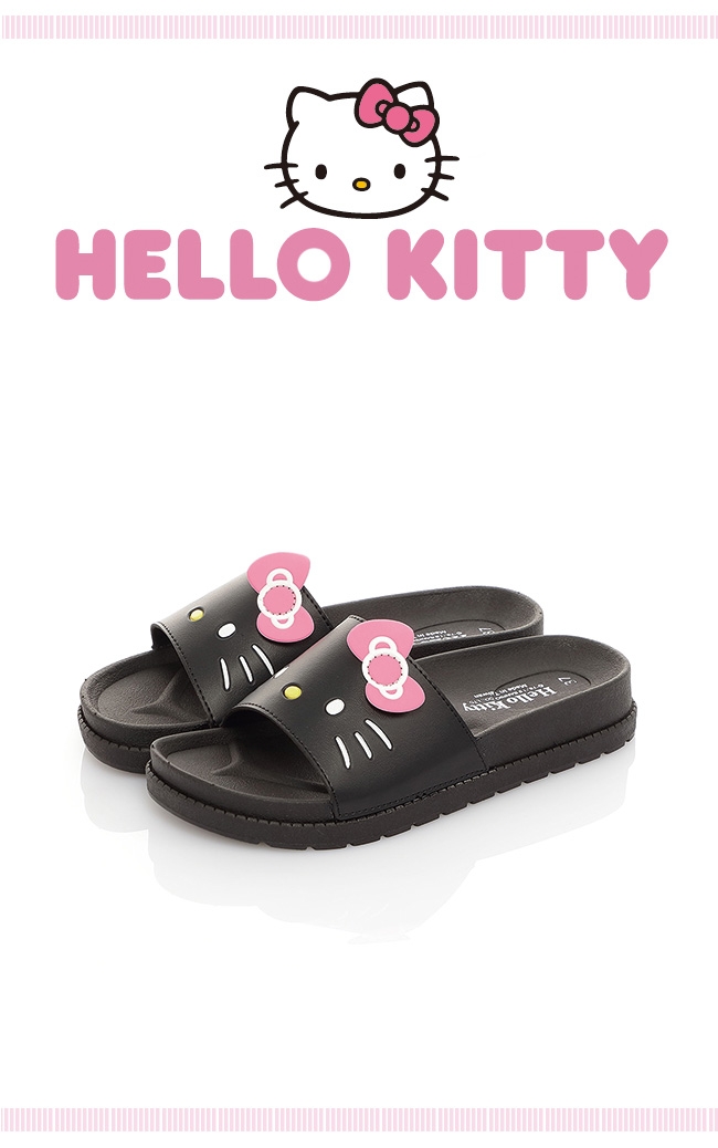 Hello Kitty女鞋 蝴蝶結輕量減壓吸震室內外拖鞋-白.黑