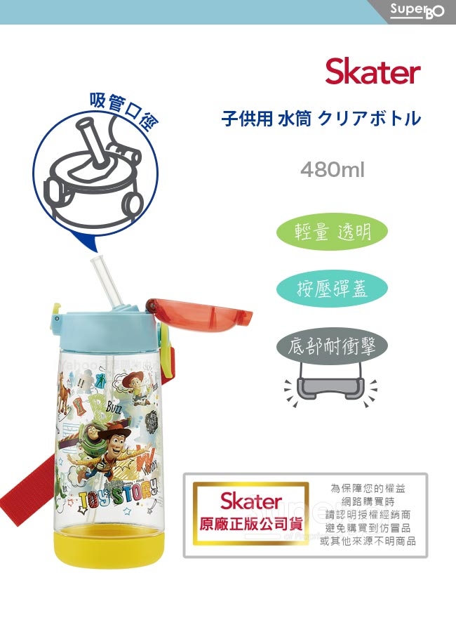 Skater 吸管水壺(480ml)PET 玩具總動員