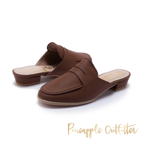 Pineapple Outfitter 簡約優雅真皮縫線穆勒鞋-棕色