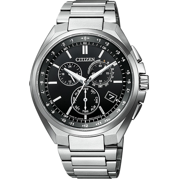 CITIZEN 星辰 鈦金屬光動能萬年曆電波錶-黑x銀/41.5mm