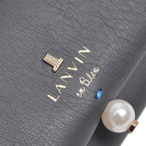 LANVIN en Bleu 品牌字母LOGO珍珠風造型名片夾(深灰)