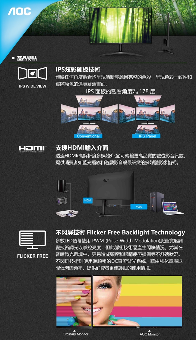 AOC 27B1H 27吋IPS寬螢幕