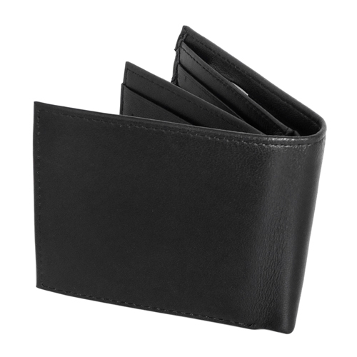 Calvin Klein黑色軟皮革藍斜紋附零錢袋雙折短夾