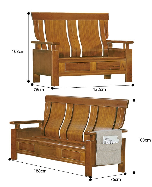 綠活居 魯瑟典雅風實木抽屜沙發椅組合(1+2+3人座＋六抽屜設置)