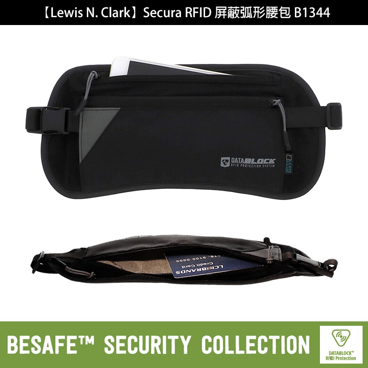 Lewis N. Clark Secura RFID 屏蔽弧形腰包 B1344 黑色