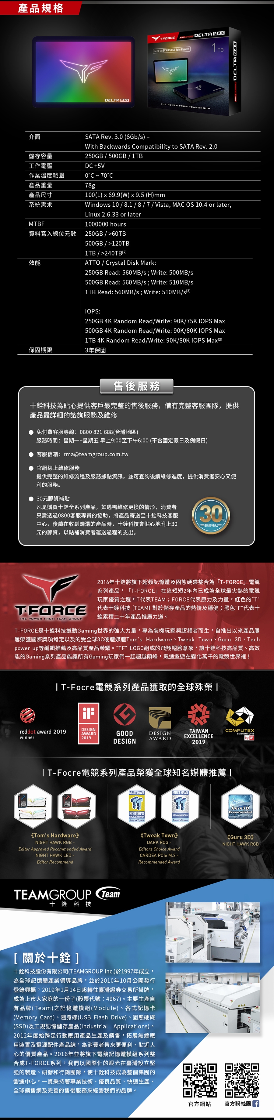 TEAM十銓 T-Force DELTA MAX ARGB 250GB 2.5吋固態硬碟