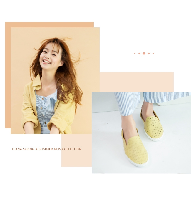 DIADIANA 漫步雲端厚切焦糖美人—真皮花朵幾何沖孔休閒鞋-黃