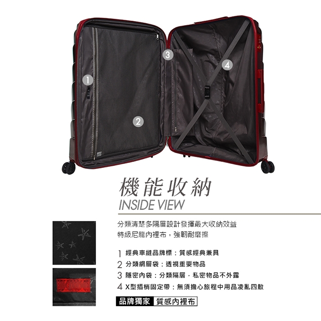 福利品 ELLE 法式V型鐵塔系列- 25吋純PC霧面防刮耐撞行李箱-野薔薇